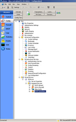 Obr. 3: Menu Config slouží k vytváření virtuálních serverů a služeb